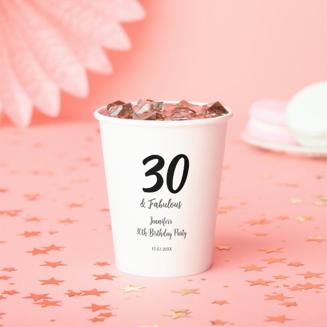 Gobelets En Papier 30e anniversaire ajouter nom date année noir (Insitu)