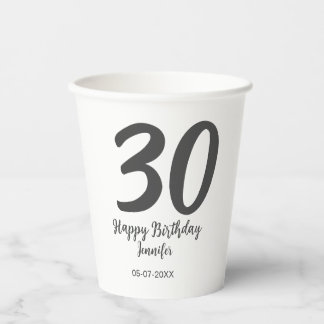 Gobelets En Papier 30e anniversaire ajouter nom date année noir modèl