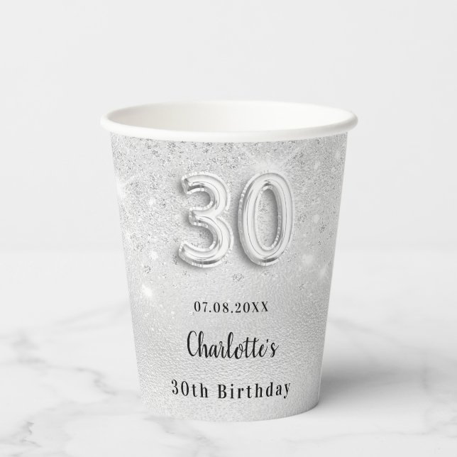 Gobelets En Papier 30e anniversaire argent parties scintillant monogr (Verso)