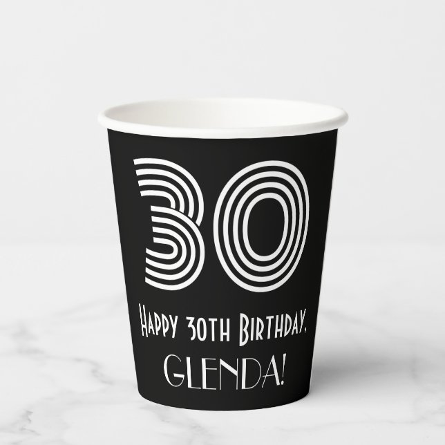 Gobelets En Papier 30e anniversaire — Art Déco Inspiré Look "30" + No (Verso)