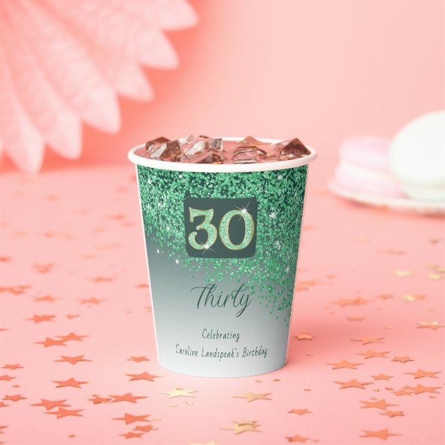 Gobelets En Papier 30e anniversaire Classy Falling Green Parties scin (Insitu)