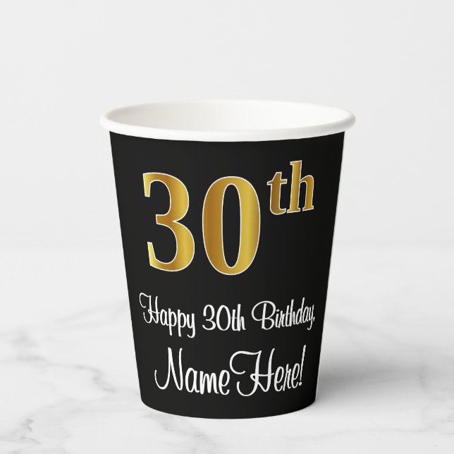 Gobelets En Papier 30e anniversaire - Elégant luxe Faux Gold Look # (Verso)