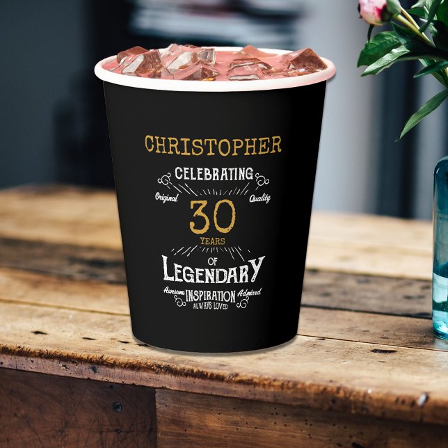 Gobelets En Papier 30e anniversaire Légendaire Black Gold Retro (For those celebrating their 30th birthday we have the ideal birthday party cups)
