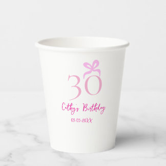 Gobelets En Papier 30ÈME ANNIVERSAIRE rose pastel MAIN LEVÉE RÉTRO 