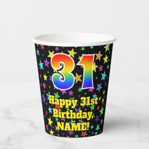 Gobelets En Papier 31e anniversaire : Fun Stars Motif et Rainbow 31