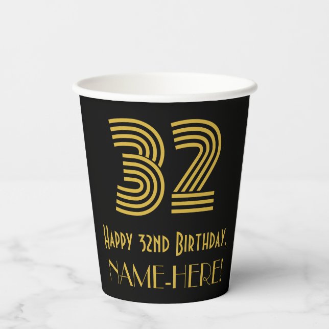 Gobelets En Papier 32e anniversaire : Art Déco Inspiré Look "32" & No (Verso)