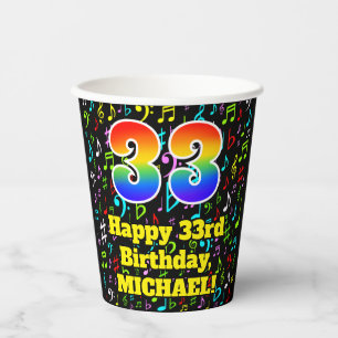 Gobelets En Papier 33e anniversaire : Fun Music Notes Motif, Rainbow