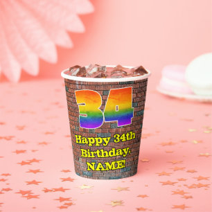 Gobelets En Papier 34e Anniversaire : Arc-en-ciel Amusant Inspiré des