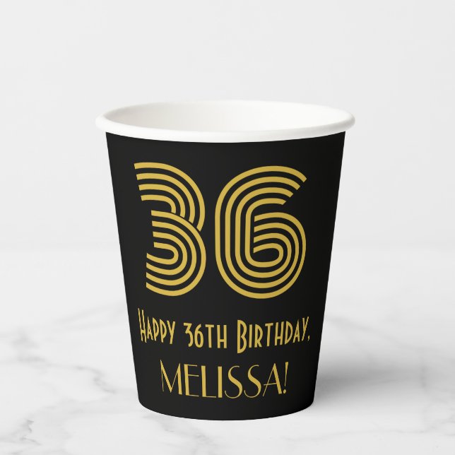 Gobelets En Papier 36e anniversaire : Art Déco Inspiré Look "36" & No (Recto)