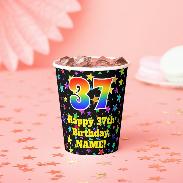 Gobelets En Papier 37e anniversaire : Fun Stars Motif et Rainbow 37 (Insitu)