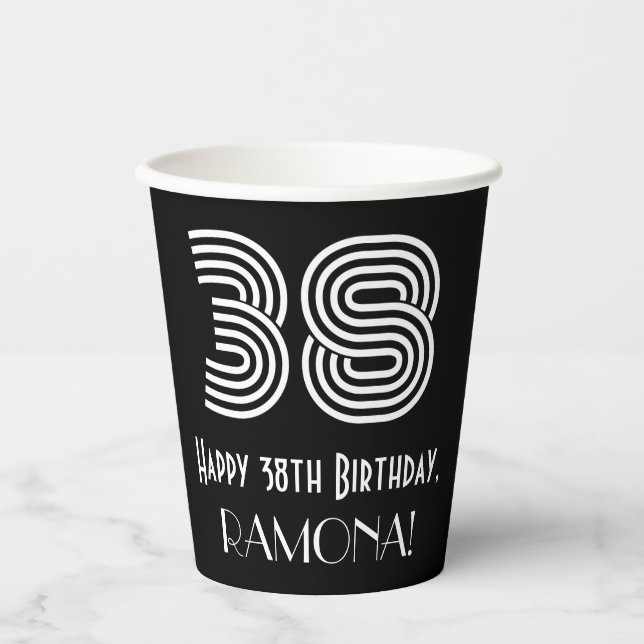 Gobelets En Papier 38e anniversaire — Art Déco Inspiré Look "38" + No (Recto)