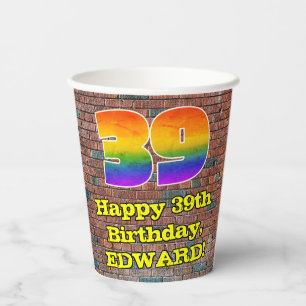 Gobelets En Papier 39e anniversaire : Arc-en-ciel amusant inspiré par