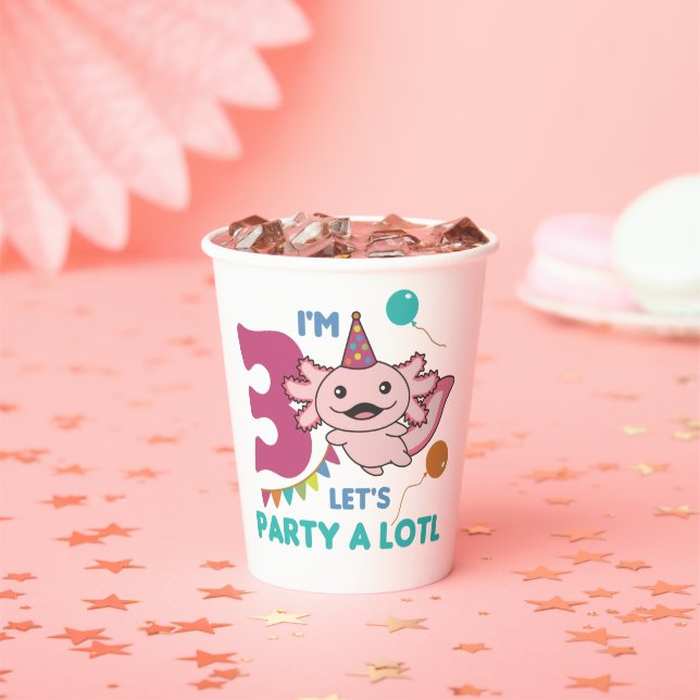 Gobelets En Papier 3e anniversaire Axolotl Trois ans mignon Axolotls (Insitu)