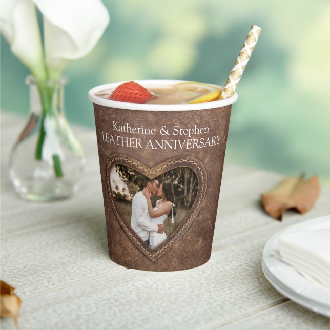 Gobelets En Papier 3e anniversaire Mariage coeur photo cuir (Insitu)