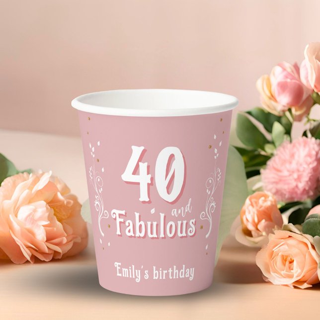 Gobelets En Papier 40 et Fabulous Foliage rose 40e anniversaire (Créateur téléchargé)