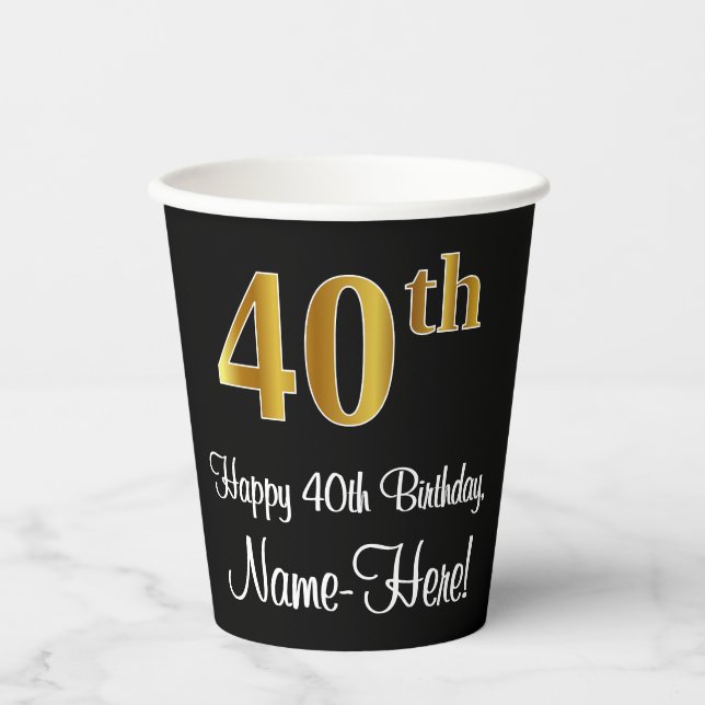 Gobelets En Papier 40e anniversaire - Elégant luxe Faux Gold Look # (Recto)