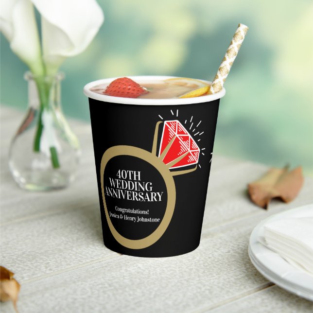 Gobelets En Papier 40e anniversaire mariage ruby bague faits amusants (Insitu)
