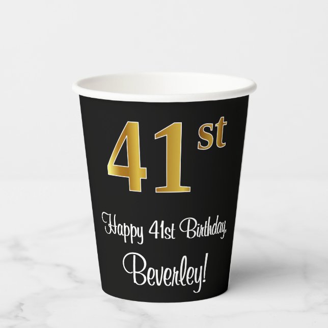 Gobelets En Papier 41e anniversaire - Elégant luxe Faux Gold Look # (Verso)