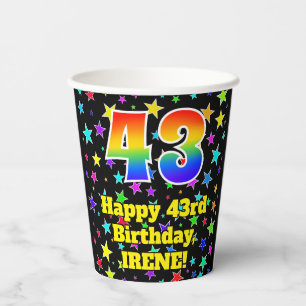 Gobelets En Papier 43e anniversaire : Fun Stars Motif et Rainbow 43