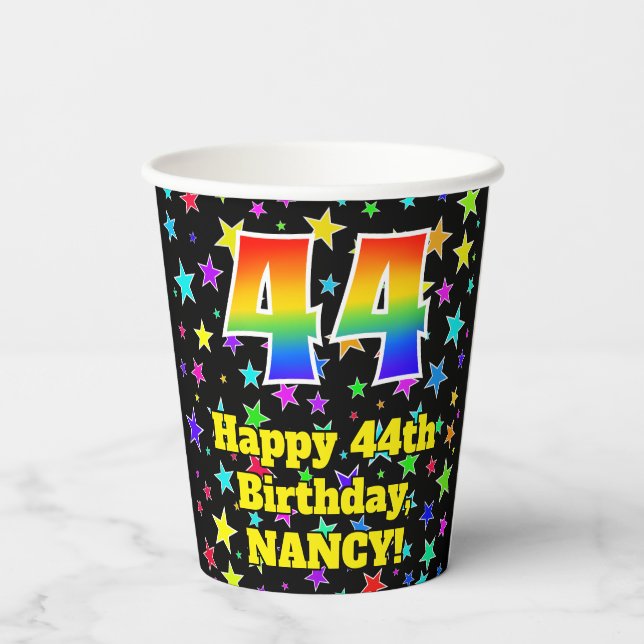 Gobelets En Papier 44e anniversaire : Fun Stars Motif et Rainbow 44 (Verso)
