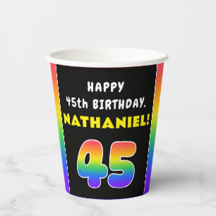 Gobelets En Papier 45e anniversaire : Arc-en-ciel coloré # 45, Nom pe