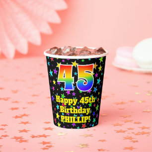 Gobelets En Papier 45e anniversaire : Fun Stars Motif et Rainbow 45