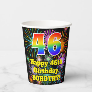 Gobelets En Papier 46e anniversaire : Motif Fun Fireworks + Arc-en-ci