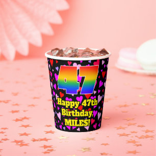 Gobelets En Papier 47e anniversaire : Amour Hearts Motif, Arc-en-ciel