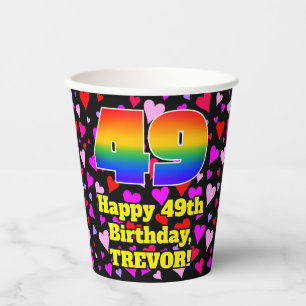 Gobelets En Papier 49e anniversaire : Amour Hearts Motif, Arc-en-ciel