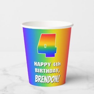 Gobelets En Papier 4e anniversaire : coloré, amusant Motif arc-en-cie