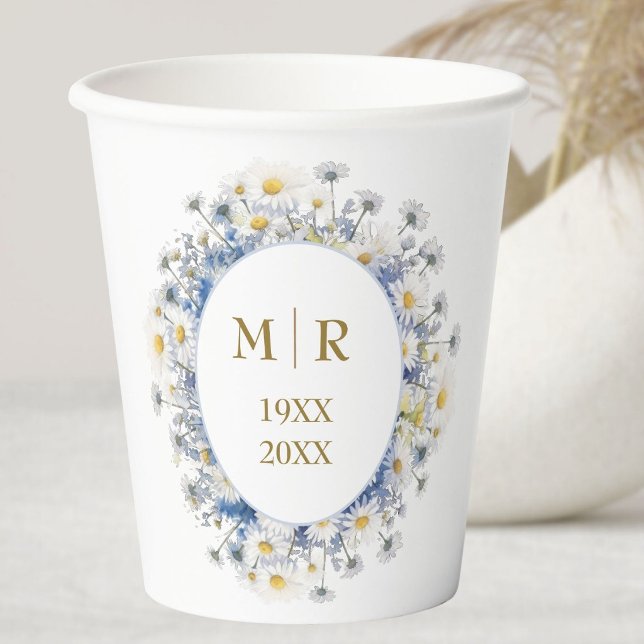 Gobelets En Papier 50 ans de mariage Daisy Blue Gold  (Créateur téléchargé)