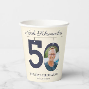 Gobelets En Papier 50e anniversaire Beige & Crème Vintage Photo perso