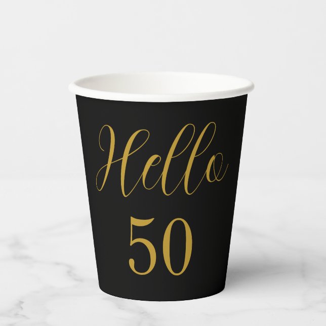 Gobelets En Papier 50e anniversaire Black Gold fête d'anniversaire (Recto)