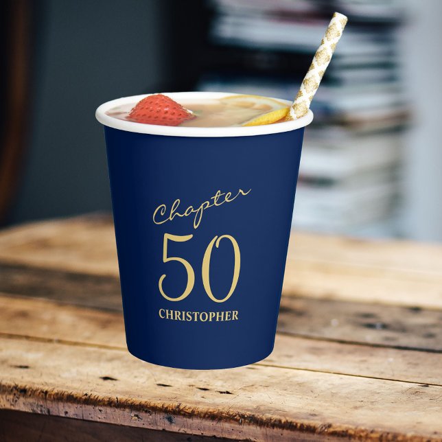 Gobelets En Papier 50e anniversaire Chapitre 50 Or bleu (Personalized 50th Birthday Chapter 50 Blue Gold Paper Cups
)