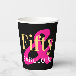 Gobelets En Papier 50e anniversaire Cinquante et fabuleux Hot Pink Pa