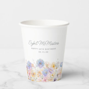 Gobelets En Papier 50e anniversaire de fête aquarelle Floral Custom