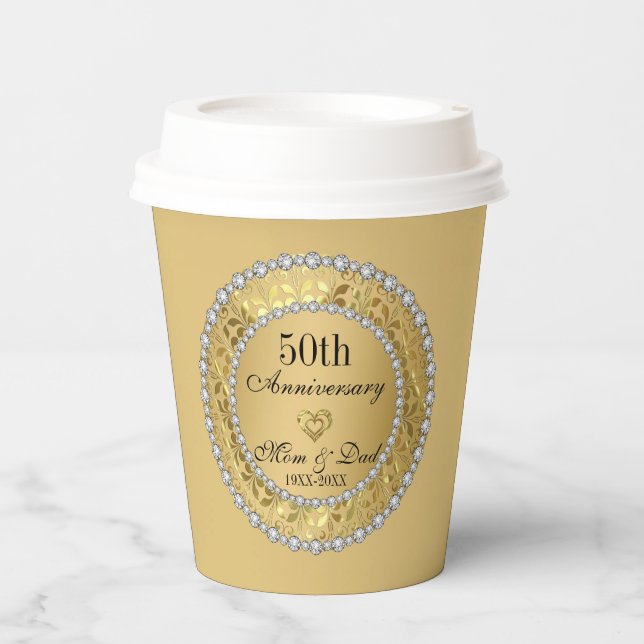 Gobelets En Papier 50e anniversaire du Mariage Diamonds and Gold (Recto)