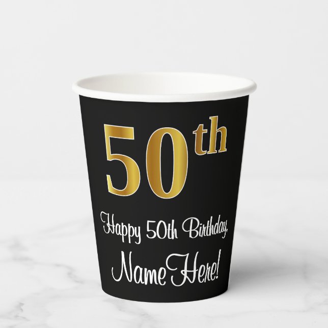 Gobelets En Papier 50e anniversaire - Elégant luxe Faux Gold Look # (Verso)