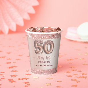 Gobelets En Papier 50e Anniversaire Faire 50 Regarder Bien Rose Doré