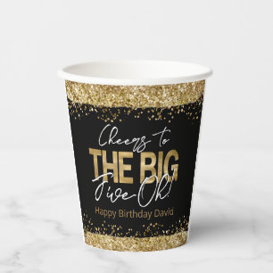 Gobelets En Papier 50e anniversaire Gold et Black Big Five-Oh