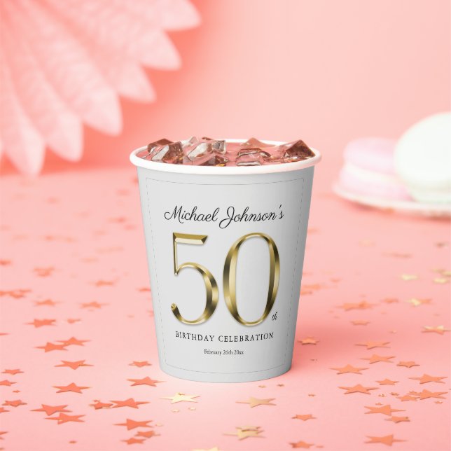 Gobelets En Papier 50e Anniversaire Gris clair Solid Or Texte Classy (Insitu)