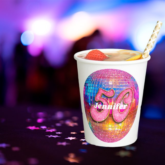 Gobelets En Papier 50e anniversaire Parties scintillant rose Super le (Créateur téléchargé)