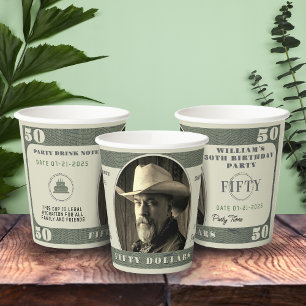 Gobelets En Papier 50e fête d'anniversaire 50 dollars Bill