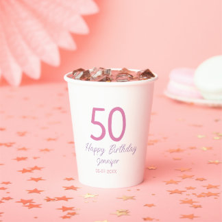 Gobelets En Papier 50th birthday add name date year pink template go