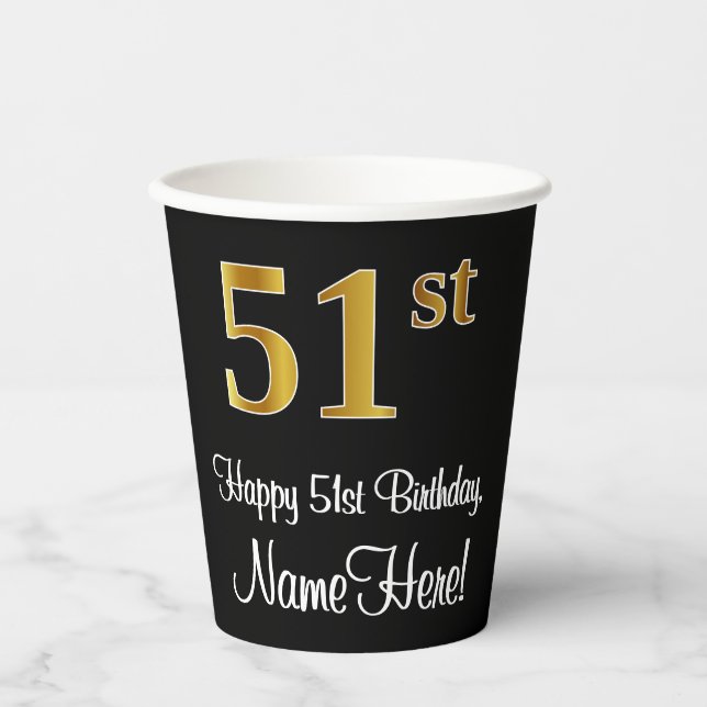 Gobelets En Papier 51e anniversaire - Elégant luxe Faux Gold Look # (Recto)