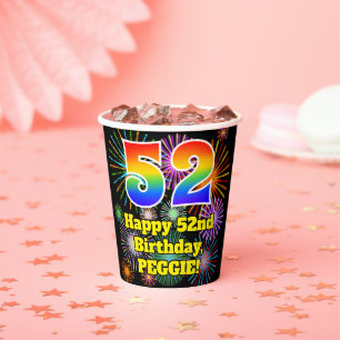 Gobelets En Papier 52e anniversaire : Fun Fireworks Motif + Rainbow 5