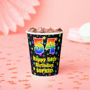 Gobelets En Papier 54e anniversaire : Fun Stars Motif et Rainbow 54