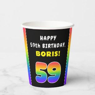 Gobelets En Papier 59e anniversaire : Arc-en-ciel coloré # 59, Nom pe