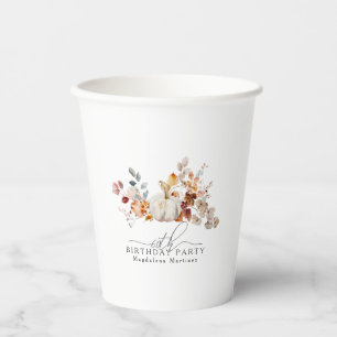 Gobelets En Papier 60e anniversaire Citrouille blanc fleurs d'automne