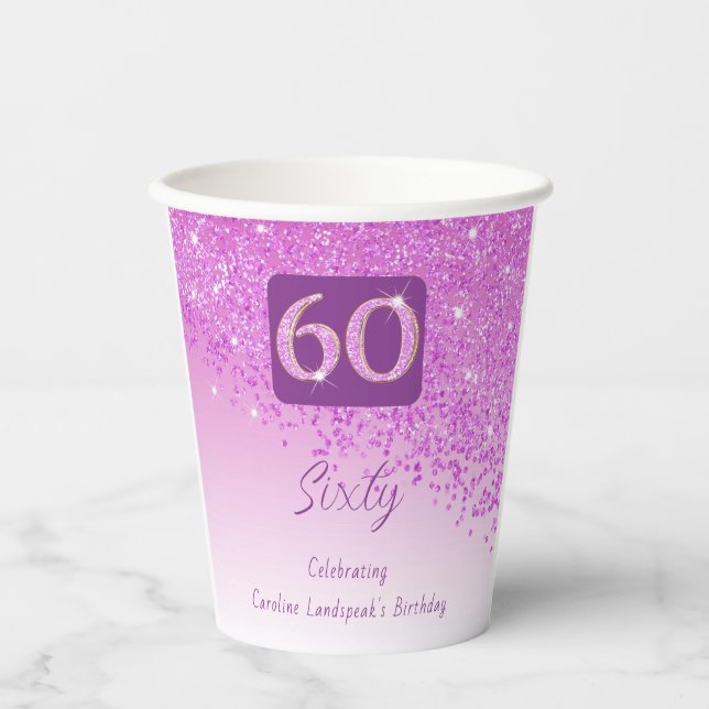 Gobelets En Papier 60e anniversaire Classy Falling Pink Parties scint (Recto)
